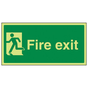Final Fire Exit Man Left Safety Sign - Glow in Dark - 300x150mm (x3)