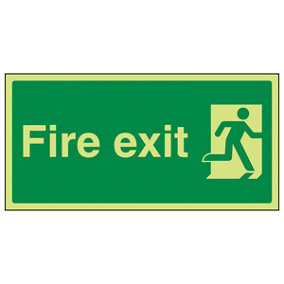 Final Fire Exit Man Right Safety Sign - Glow in Dark - 300x150mm (x3)