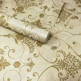 Fine Décor Andalusia Gold Beige Textured Wallpaper