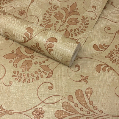 Fine Décor Andalusia Spice Brown Floral Damask Wallpaper