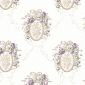 Fine Décor Avington House Large Rose Cameo Purple Wallpaper