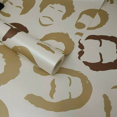 Fine Décor Distinctive Moustache Sidewall Beige White Abstract Wallpaper