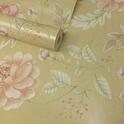 Fine Décor Empress Summer Palace Gold & Pink Shimmer Wallpaper | DIY at B&Q