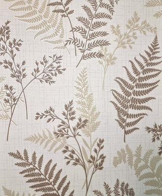 Fine Décor FD43768 Fern Luxury Textured Vinyl Wallpaper, Mocha