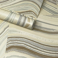 Fine Décor KJ Azmaara Grey Teal Geometric Marble Wallpaper