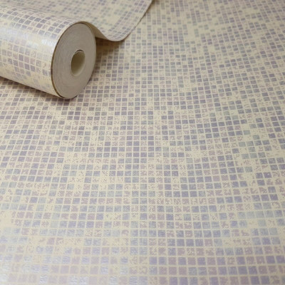 Fine Décor KJ Sparkle Textured Mosaic Mauve Natural Cream Wallpaper