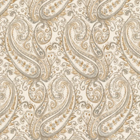 Fine Décor Maison Chic Natural Grey Mustard Paisley Wallpaper
