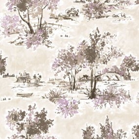 Fine Décor Maison Chic Tree Toile Purple Wallpaper