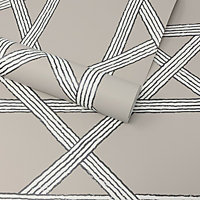 Fine Décor Mandara Grey, Taupe & Black Trellis Weave Wallpaper