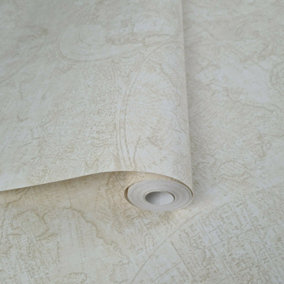 Fine Décor Oxford Travel Cartography Off White Natural Wallpaper