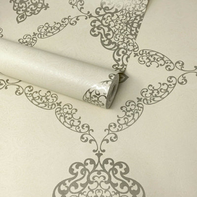 Fine Décor Pyxis Medallion Ivory Wallpaper DIY at B&Q