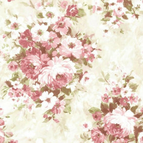 Fine Décor Rosemore Belle Bouquet Pink, Ivory & Gold Shimmer Wallpaper