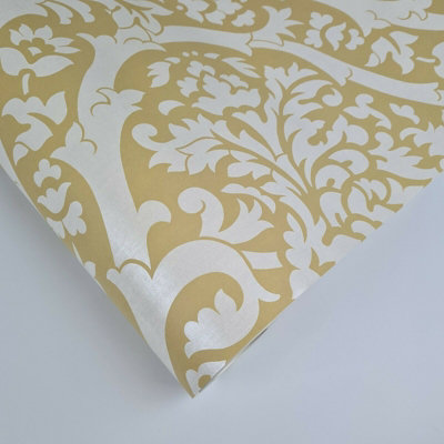 Fine Décor Sandringham Mustard Floral Damask Wallpaper | DIY at B&Q