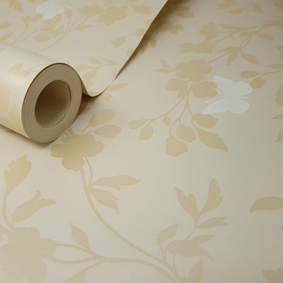 Fine Décor Saskia Neutral Gold Wallpaper DIY at B&Q