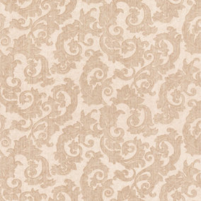 Fine Décor Simply Satin Scroll Camel Light Brown Wallpaper