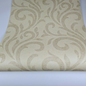 Fine Décor Verve Swirl Champagne Yellow Wallpaper