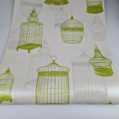 Fine Décor Zinc Avian Ivory Lime Animal Print Wallpaper