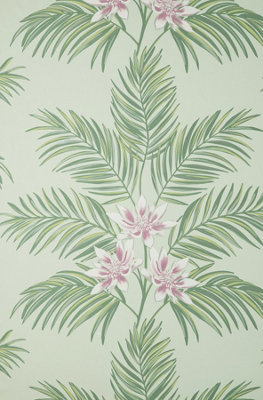 Fine Decor Bali Tropical Floral Sage Wallpaper FD43278