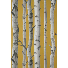 Fine Decor Birch Trees Mustard Wallpaper FD43290