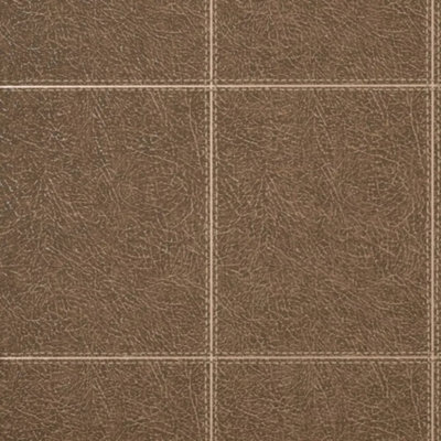 Fine Decor Camden Stitch Mocha Brown Tile Leather Effect Wallpaper FD42992