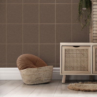 Fine Decor Camden Stitch Mocha Wallpaper FD42992