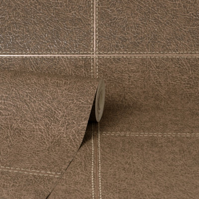 Fine Decor Camden Stitch Mocha Wallpaper FD42992