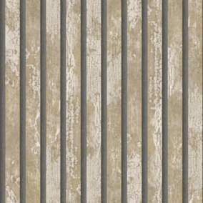 Fine Decor Carbon Oxidize Natural Wallpaper Wood Panel Metallic Feature Wall