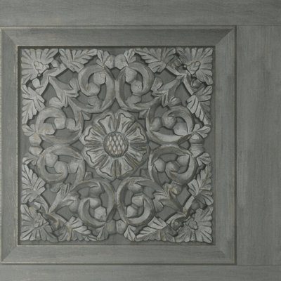 Fine Decor Carved Wood Panel Dark Grey Floral Contemporary Feature Wall Wallpaper FD43274
