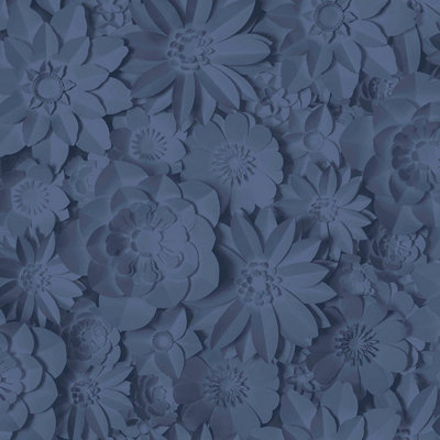 Fine Decor Dimensions 3D Effect Exotic Flower Navy Washable Wallpaper FD42690