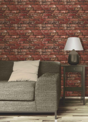 Fine Decor Distinctive Brick Rustic Red Wallpaper FD31285