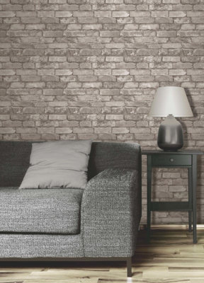 Fine Decor Distinctive Brick Silver & Grey Wallpaper FD31286