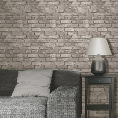 Fine Decor Distinctive Brick Silver & Grey Wallpaper FD31286