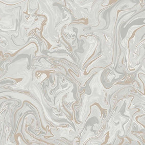 Fine Decor Distinctive Marble Grey / Metallic Silver Washable Wallpaper FD43056