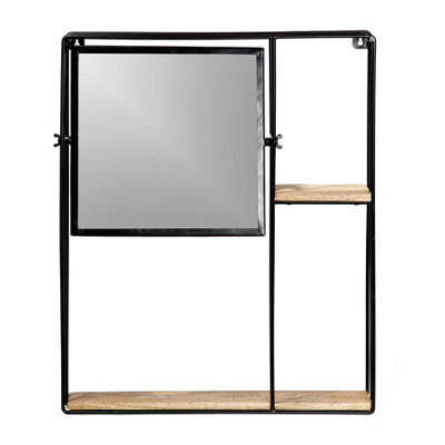 Fine Decor FA3721W Jeeves Shelving and Organiser Mirror, Black