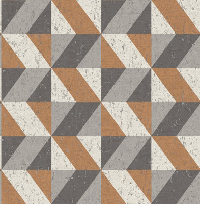 Fine Decor FD25312 Cork Triangles Wallpaper, Copper/Grey