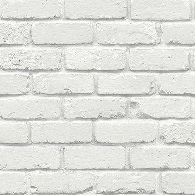 Fine Decor FD43600 Painted Brick Wallpaper, White