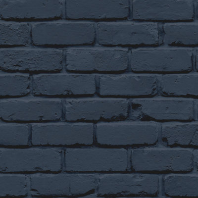 Fine Decor FD43602 Painted Brick Wallpaper, Navy