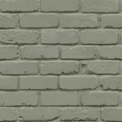 Fine Decor FD43603 Painted Brick Wallpaper, Sage