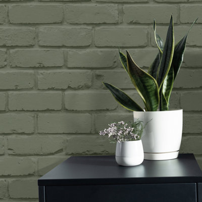 Fine Decor FD43603 Painted Brick Wallpaper, Sage