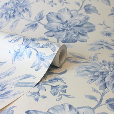 Fine Decor FD43610 Isabella Floral Wallpaper Roll, Blue