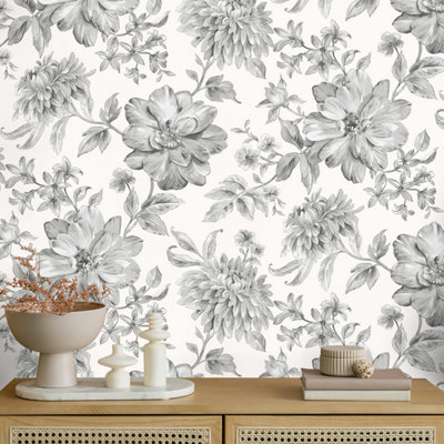 Fine Decor FD43612 Isabella Floral Wallpaper Roll, Grey