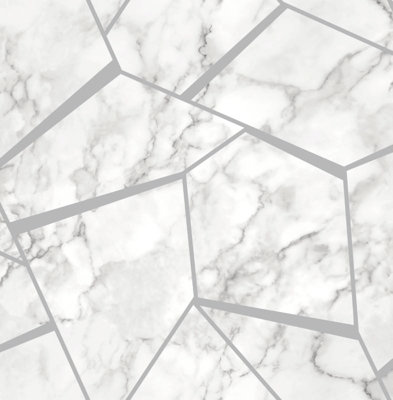 Fine Decor Fractal Metallic Marble Silver Wallpaper FD42263
