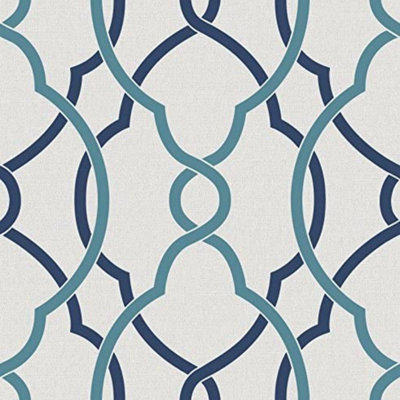 Fine Decor Geometrie Iron Work Sausalito Lattice Wallpaper Navy