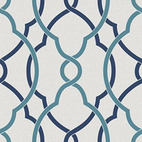 Fine Decor Geometrie Iron Work Sausalito Lattice Wallpaper Navy