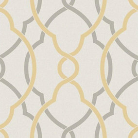 Fine Decor Geometrie Iron Work Sausalito Lattice Wallpaper Yellow