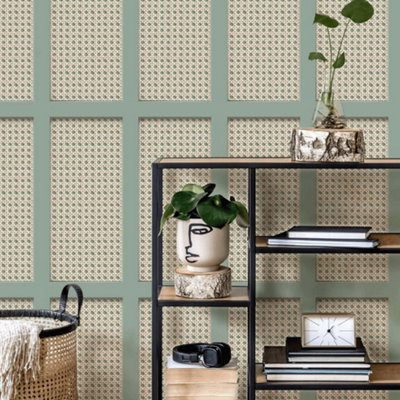 Fine Decor Green Cane Wood Panel Wallpaper FD42999