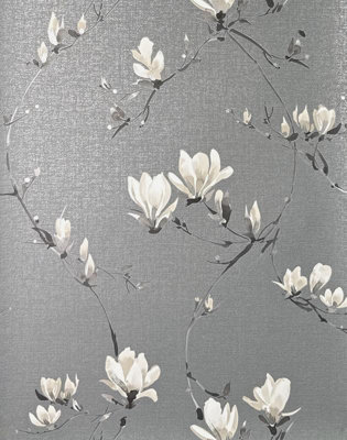 Fine Decor Isla Floral Luxury Textured Vinyl Wallpaper, Soft Charcoal