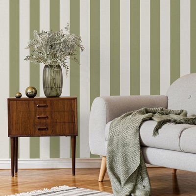 Fine Decor Juliette Textured Vinyl Classic Stripe Design Sage Wallpaper FD43459