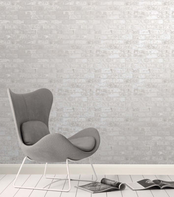 Fine Decor Loft Brick Effect White Wallpaper FD41953