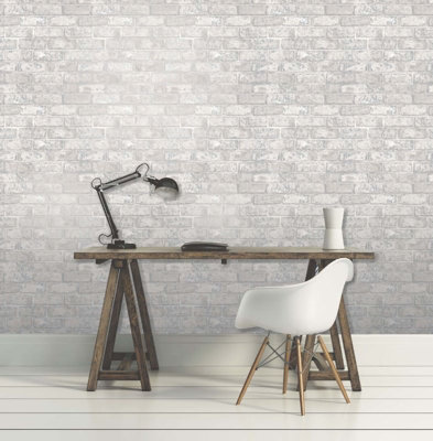 Fine Decor Loft Brick Effect White Wallpaper FD41953